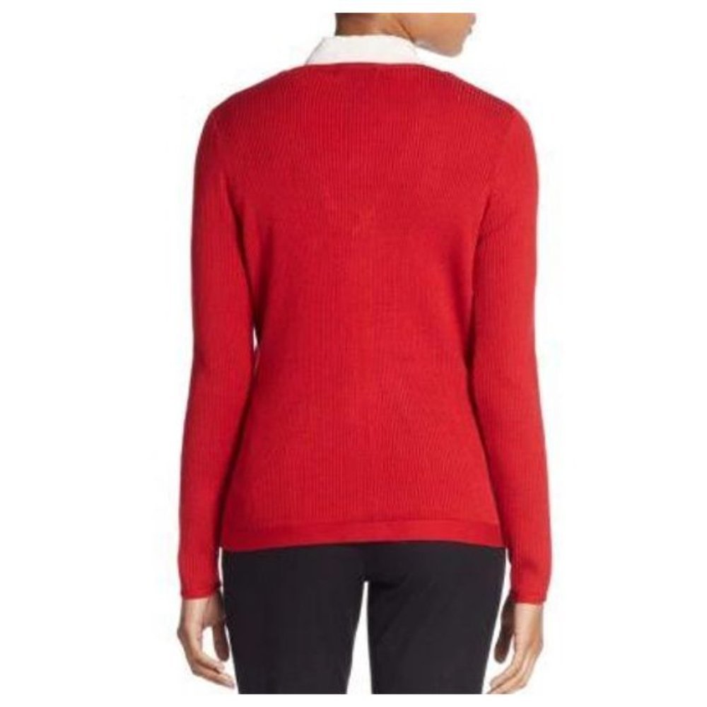 083 CALVIN KLEIN Red Ribbed Knit V-Neck Zip Front Cardigan Sweater sz S Women's - Picture 7 of 13